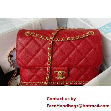 Chanel Grained Calfskin & Gold-Tone Metal Chain Flap Bag AS4489 Red 2023